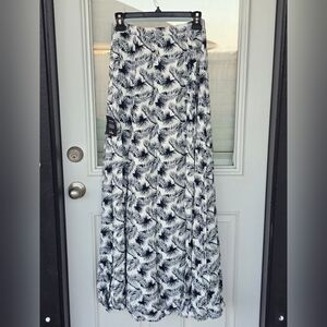 Lulus Floral Women Maxi Skirt Sz S Blue White Double Slits Hawaiian  Coastal New